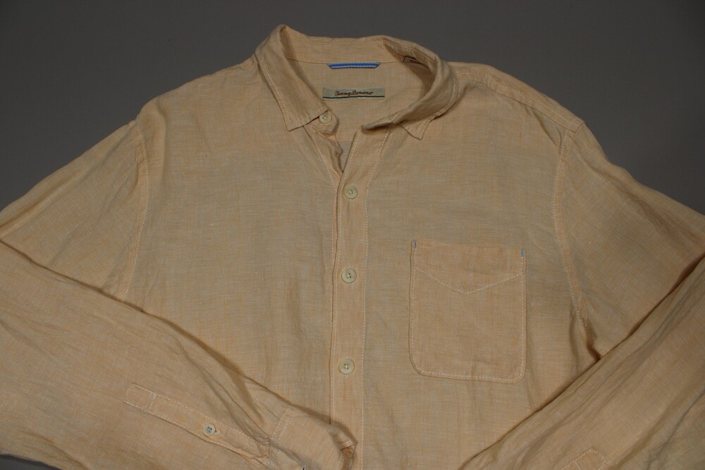Tommy Bahama Relax Long Sleeve 100% Linen Button Shirt Mens Large Orange